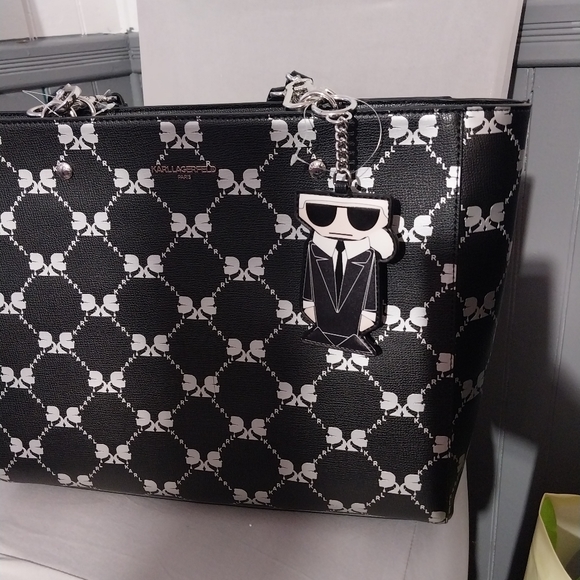 Karl Lagerfeld Paris Womens Leather Adele Tote Bag w/Charms - Picture 8 of 8